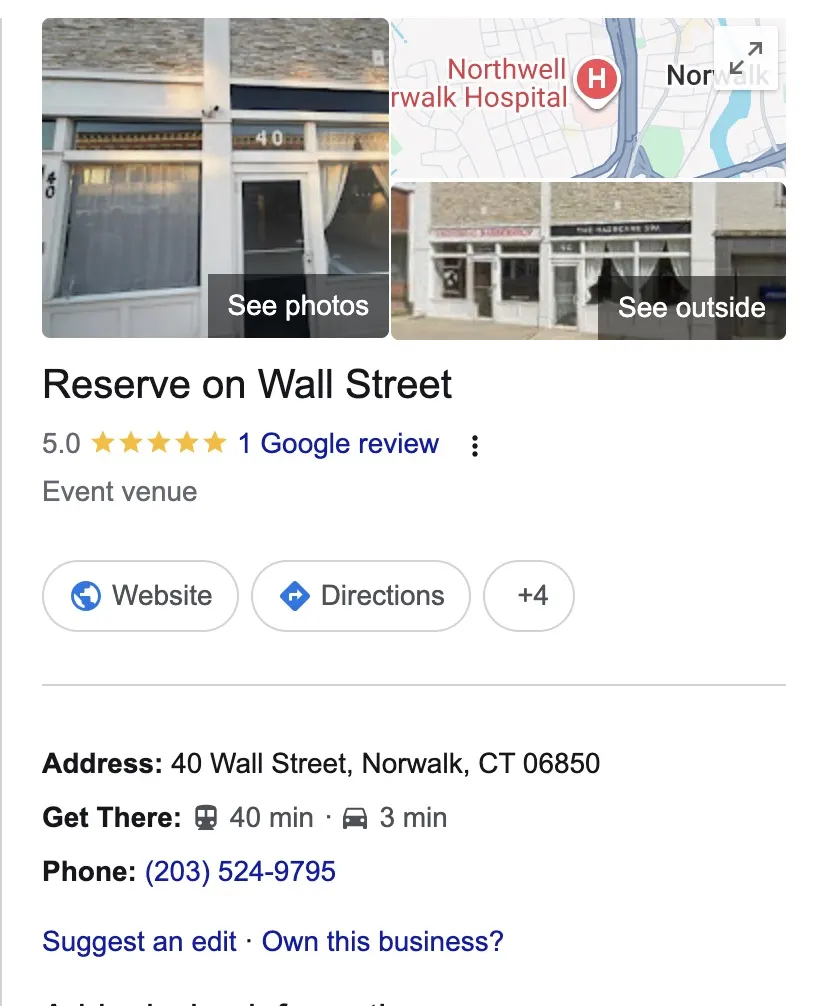 Provided Google search screenshot showing Reserve on Wall Street